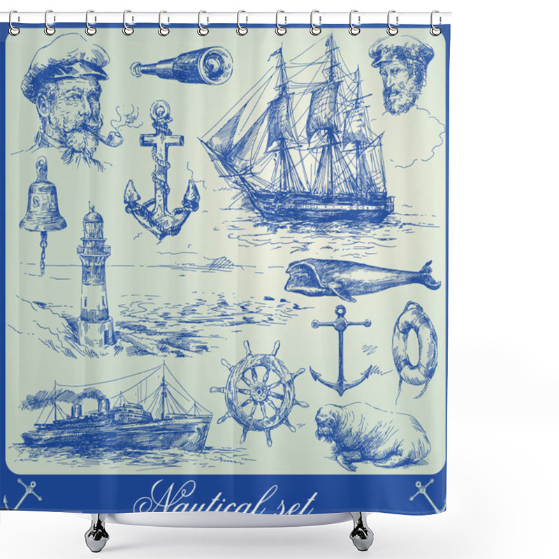 Personality  Nautical Elements - Hand Drawn Collection Shower Curtains