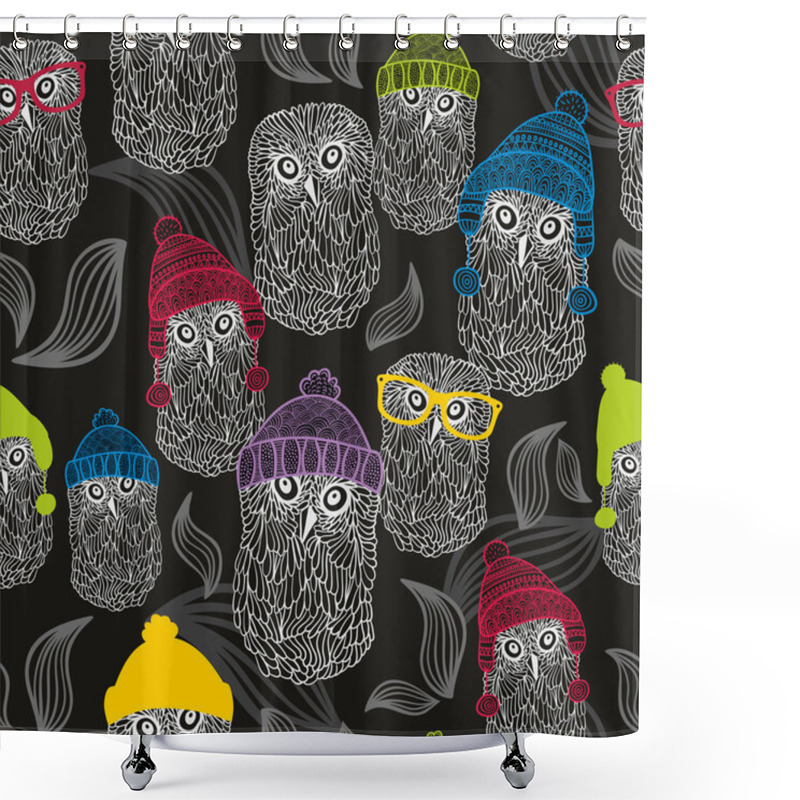 Personality  Seamless Background With Winter Owls. Shower Curtains