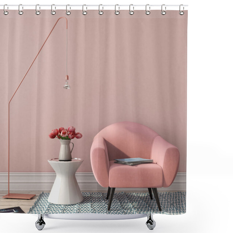 Personality  Interior With Pink Chair And Stylish Floor Lamp Shower Curtains