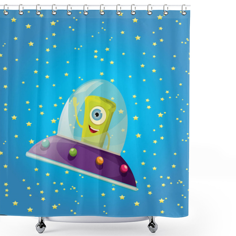 Personality  Ufo. Alien Vector. Flying Saucer Shower Curtains