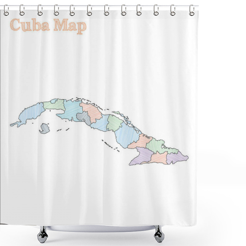 Personality  Cuba Handdrawn Map Colourful Sketchy Country Outline Eminent Cuba Map With Provinces Vector Shower Curtains