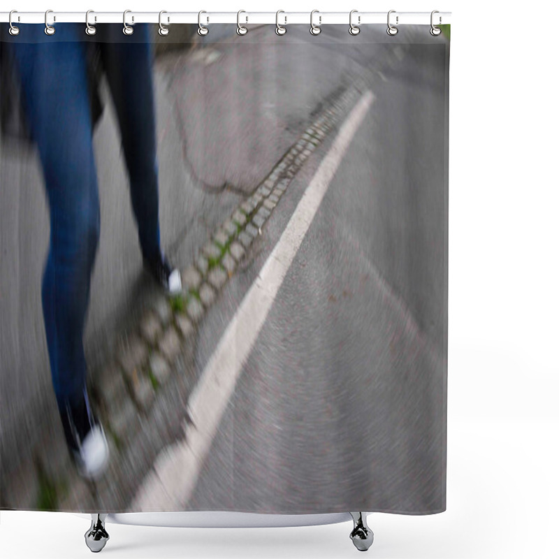 Personality  Pedestrian Walking On The Street, Feet Of A Woman, Motion Blur Shower Curtains