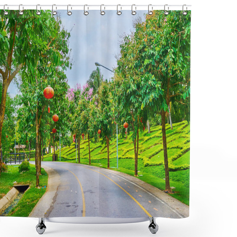 Personality  The Alley With Red Chinese Lanterns, Rajapruek Park, Chiang Mai, Shower Curtains