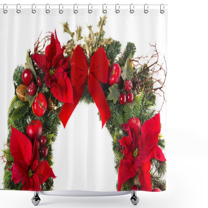 Personality  Close-up Of Christmas Wreath With Poinsettia Flowers Shower Curtains