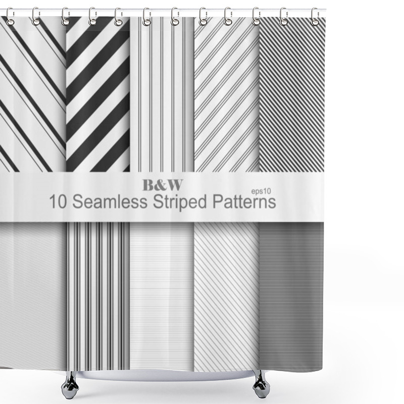 Personality  10 Seamless Striped Patterns. Black And White Texture, Vector Eps10 Shower Curtains