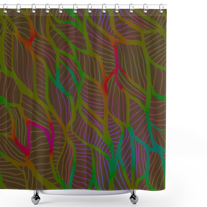 Personality  Organic Leaf Inspired Pattern With Flowing Lines And Earthy Tones, Accented By Hints Of Vibrant Green, Purple, For Nature Themed Design, Print, Wallpaper, Textile, Digital Art Seeking Natural Elegance Shower Curtains