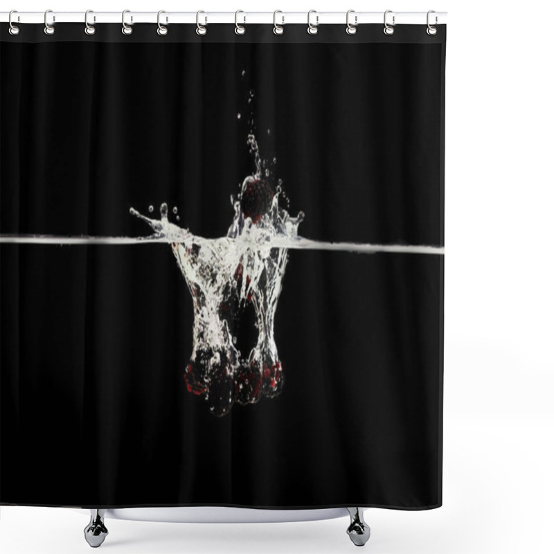 Personality  Ripe Berries Falling In Water With Splash Isolated On Black Shower Curtains