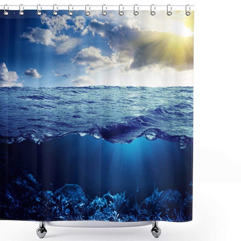 Personality  Waterline And Underwater Background Shower Curtains