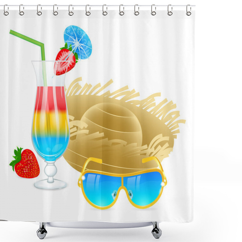 Personality  Cold Cocktail With Sunglasses, Hat And Strawberry Shower Curtains