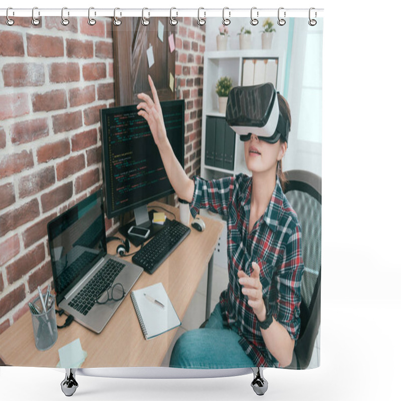 Personality  Computer Programmer Wearing VR Technology Goggles Shower Curtains