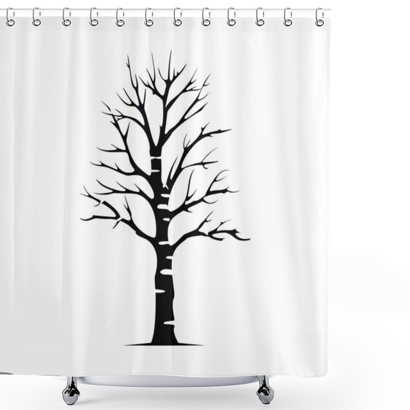 Personality  A Detailed Silhouette Of A Bare Tree With Intricate Branches Against A White Background. Shower Curtains