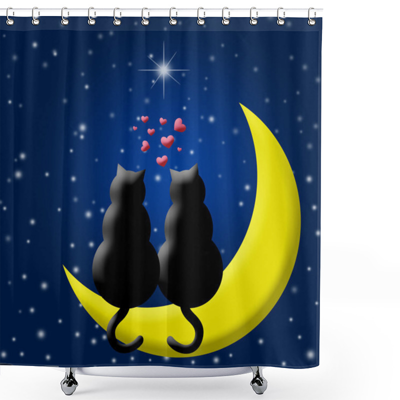 Personality  Happy Valentines Day Cats In Love Sitting On Moon Shower Curtains