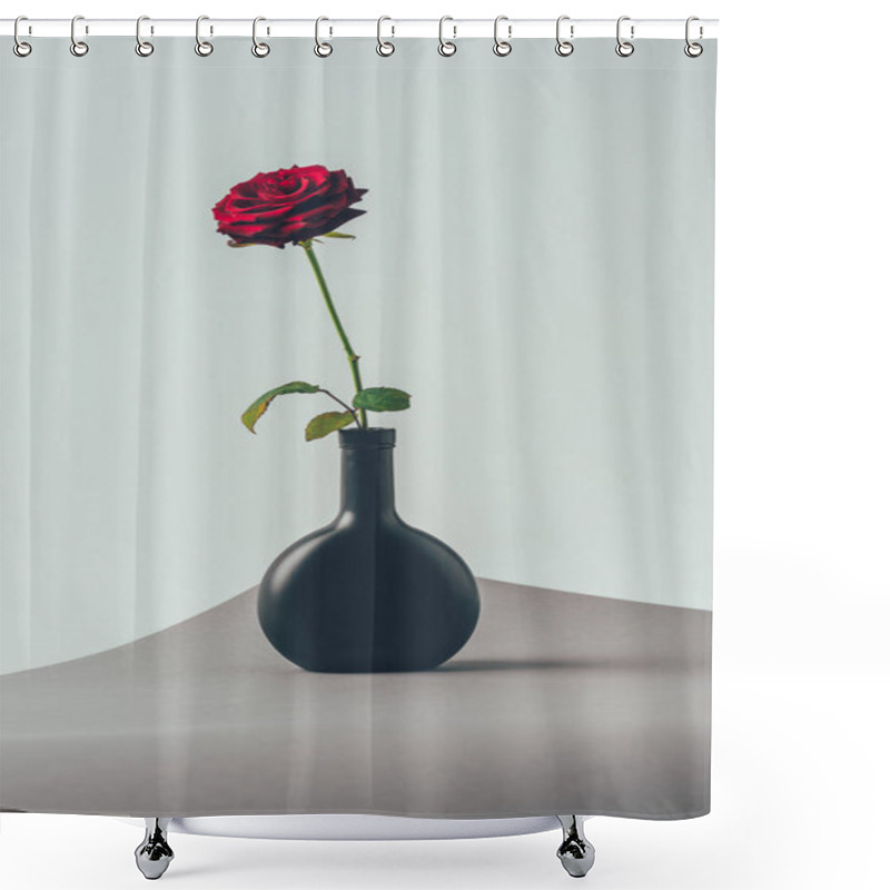 Personality  Red Rose In Black Vase On Gray Surface, Valentines Day Concept Shower Curtains