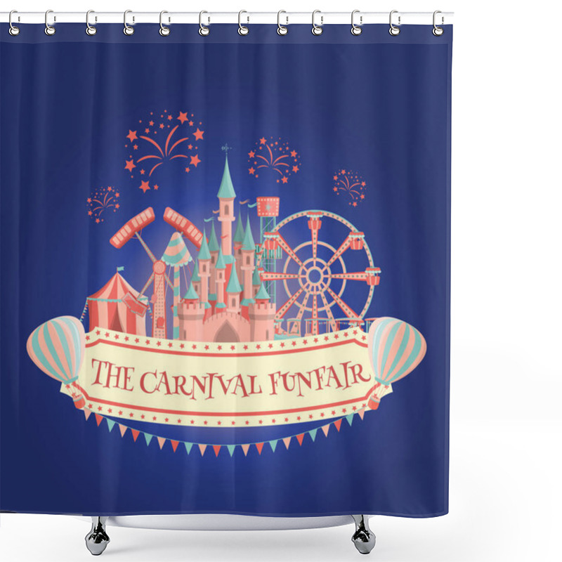 Personality  Carnival Funfair Amusement Park Banner. Vector Illustration. Shower Curtains