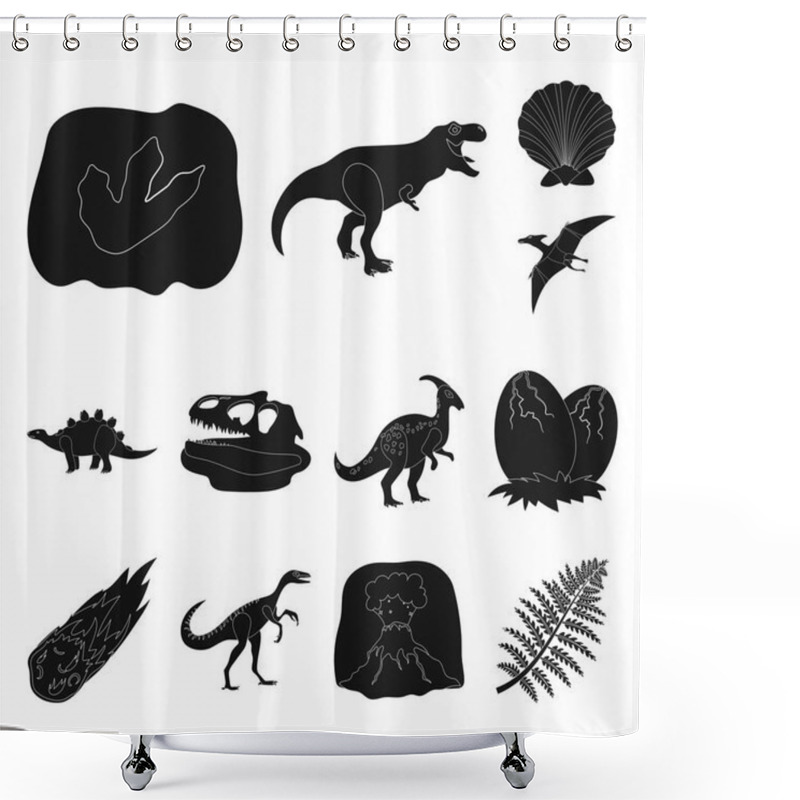 Personality  Different Dinosaurs Black Icons In Set Collection For Design. Prehistoric Animal Vector Symbol Stock Web Illustration. Shower Curtains