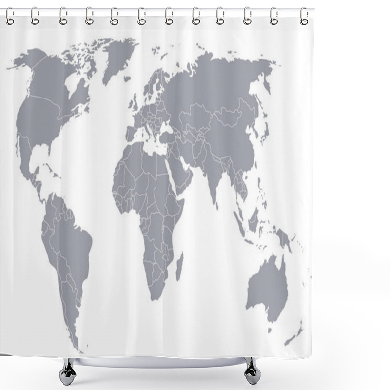 Personality  Political Map Of The World. Gray World Map-countries. Illustration Shower Curtains