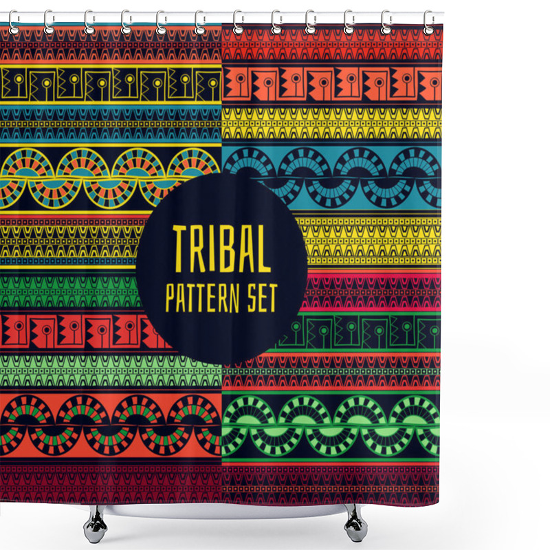 Personality   Set Of Tribal Pattern Vector Seamless. Native American, Aztec, Mexican Indian, Peru Inca Or African Print. Ethnics Background For Fabric, Wallpaper, Wrapping Paper And Card Template. Shower Curtains