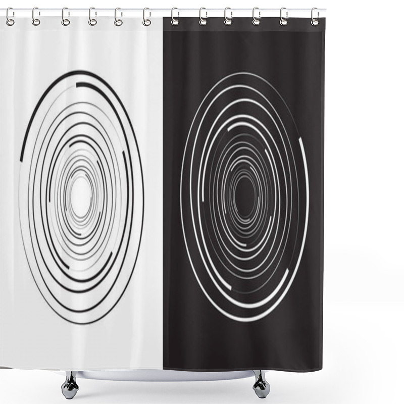 Personality  Abstract Geometric Spirograph Spiral Line Art Collection. Black And White Optical Illusion, Aesthetic Op Art Design Element. Flat Vector Art Shower Curtains