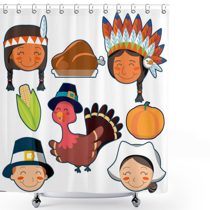 Personality  Thanksgiving Day Faces And Elements Set Shower Curtains