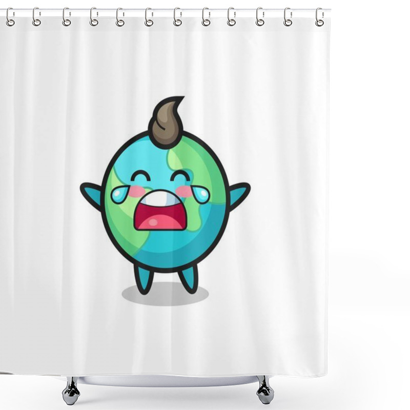 Personality  The Illustration Of Crying Earth Cute Baby , Cute Style Design For T Shirt, Sticker, Logo Element Shower Curtains