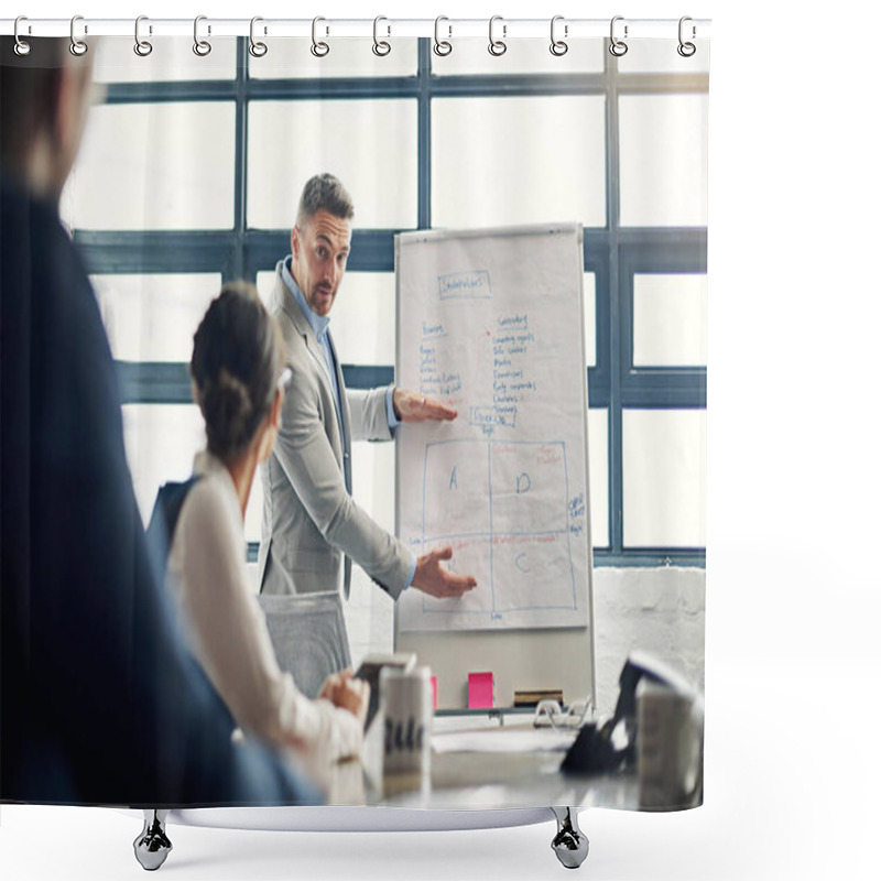 Personality  Were Focused On These Two Areas. A Businessman Giving A Presentation In The Boardroom Shower Curtains