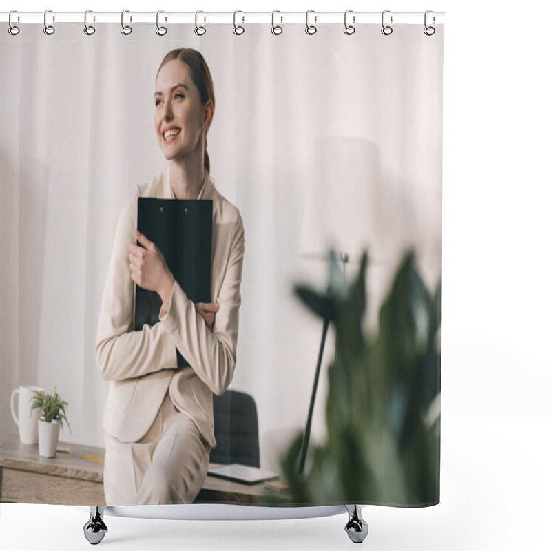 Personality  Young Businesswoman With Clipboard  Shower Curtains