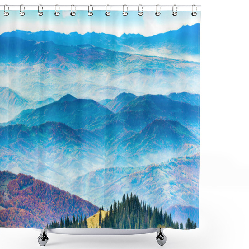 Personality  Ranges Of Mountains And Hills At Sunset Shower Curtains