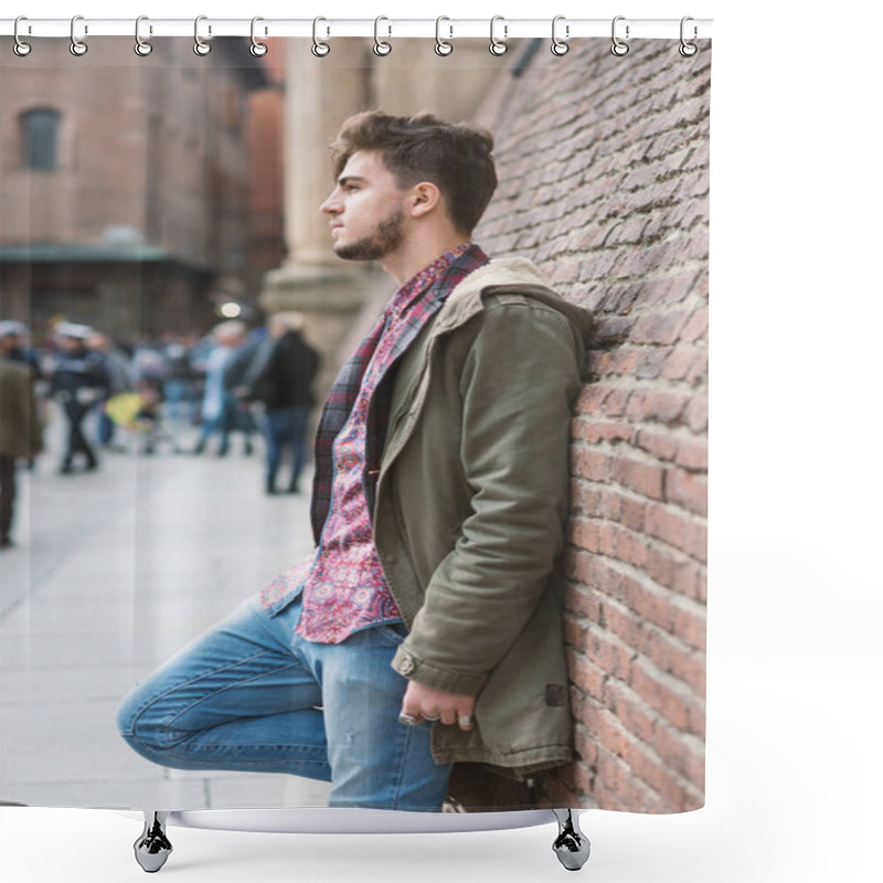 Personality  Young Man Portrait In The City Center Of Bologna, Italy. Concept Of Urban Lifestyle. Shower Curtains