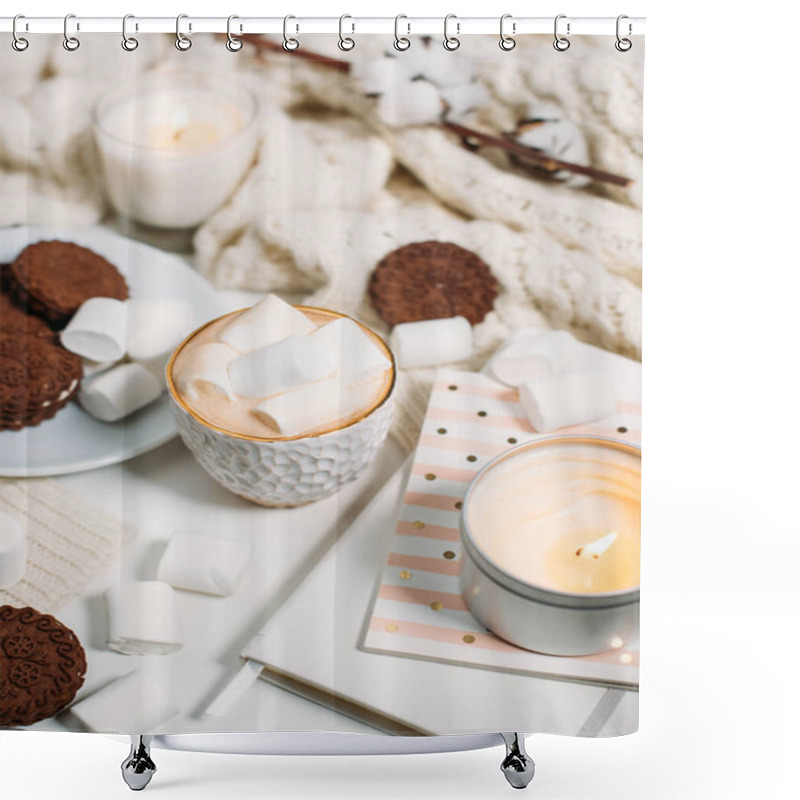 Personality  Cozy Home Winter Arrangement, Cocoa With Marshmallows, Homemade  Shower Curtains