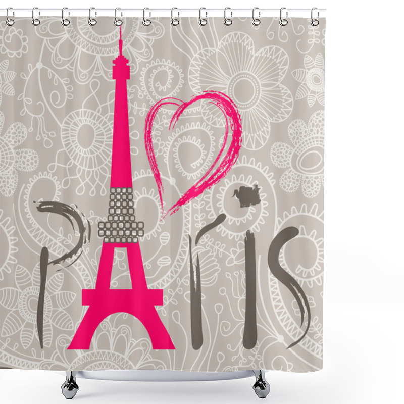 Personality  Paris Lettering Over Lace Seamless Pattern Shower Curtains