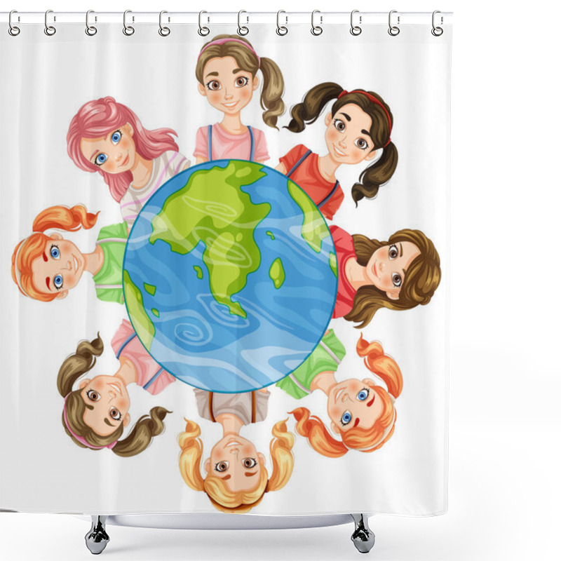 Personality  Kids United Around The Globe Illustration Shower Curtains