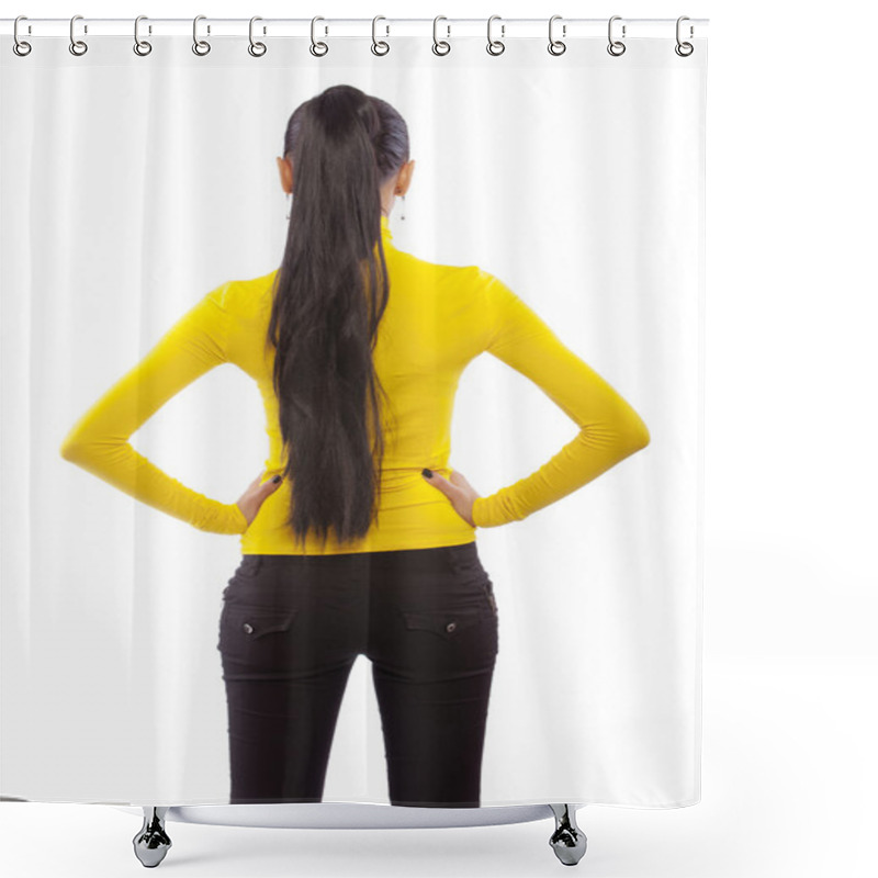 Personality  Back view of young beautiful woman shower curtains