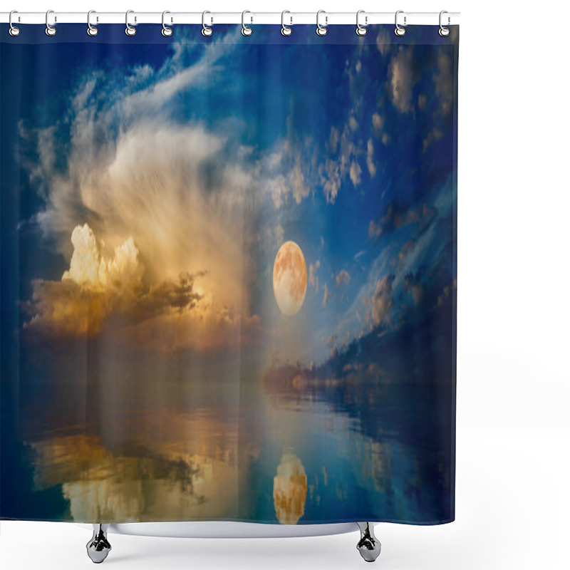 Personality  Full Moon Rising Above Serene Sea In Sunset Sky Shower Curtains