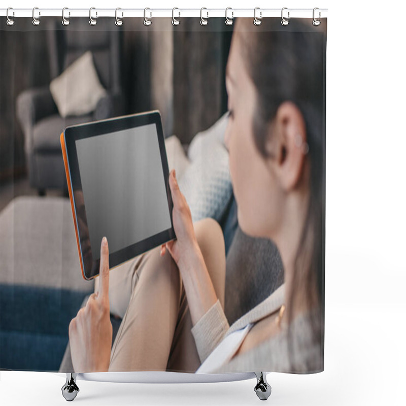 Personality  Woman Using Digital Tablet Shower Curtains