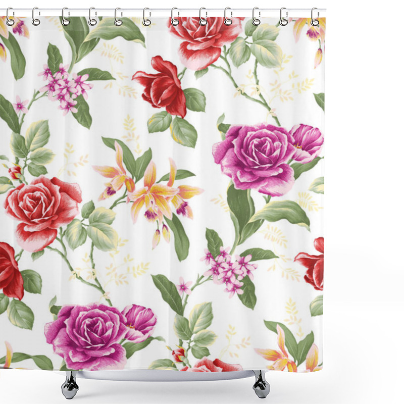 Personality  Seamless Floral Pattern With Roses. Clothing Design. Background For Creativity. Trendy Textile, Fabric, Wrapping. Shower Curtains