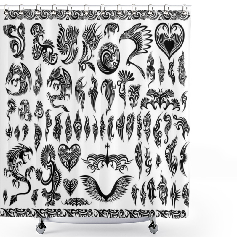 Personality  Iconic Dragons Border Frames Tattoo Tribal Vector Set Shower Curtains