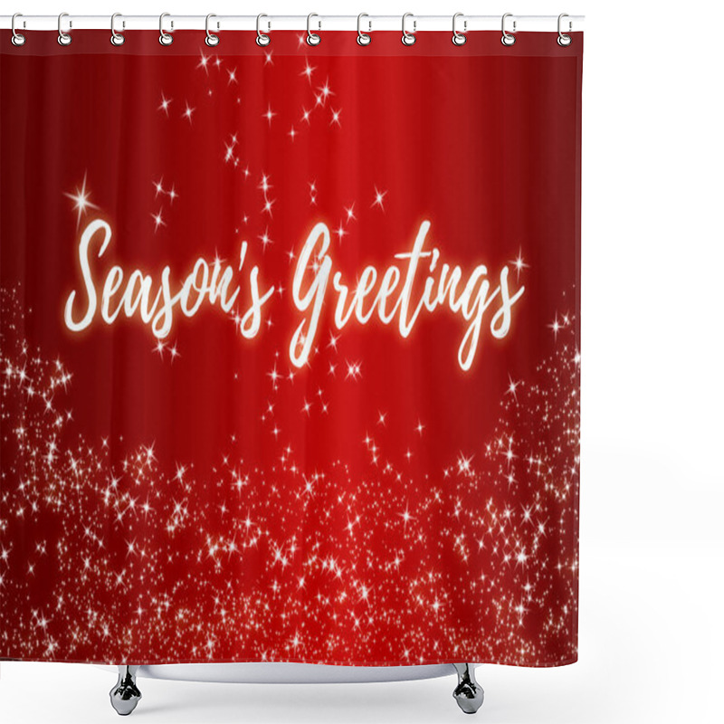 Personality  Season's Greetings Text On Red Background. Christmas Celebration Concept. Shower Curtains