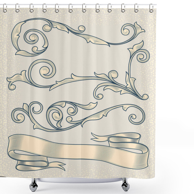 Personality  Floral Elements On Beige Background Shower Curtains