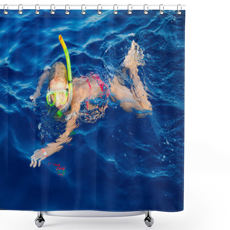 Personality  Cute Girl Snorkeling In Water Mask Shower Curtains