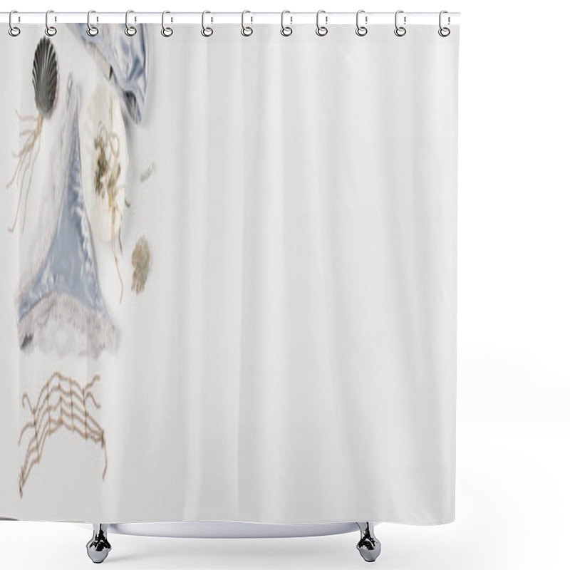 Personality  Top View Of Silk Lingerie Near Accessories On White Background, Banner  Shower Curtains