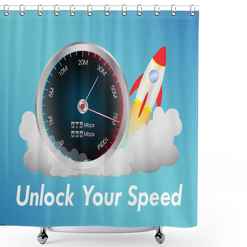 Personality  Internet Speed Test Meter With Rocket Shower Curtains