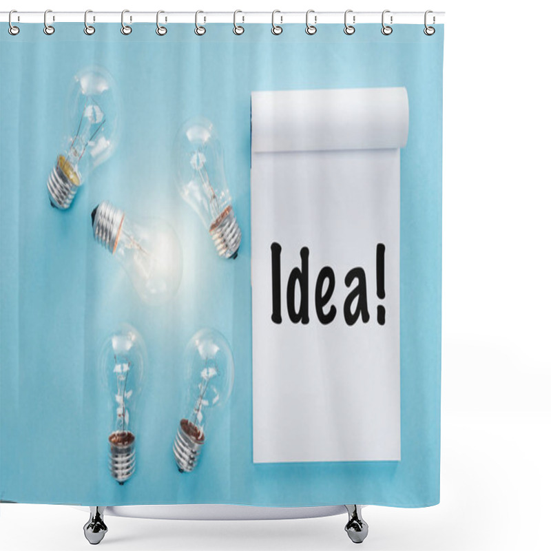 Personality  Notebook With 'idea' Word Near Light Bulbs With Glowing One, Having New Ideas Concept Shower Curtains