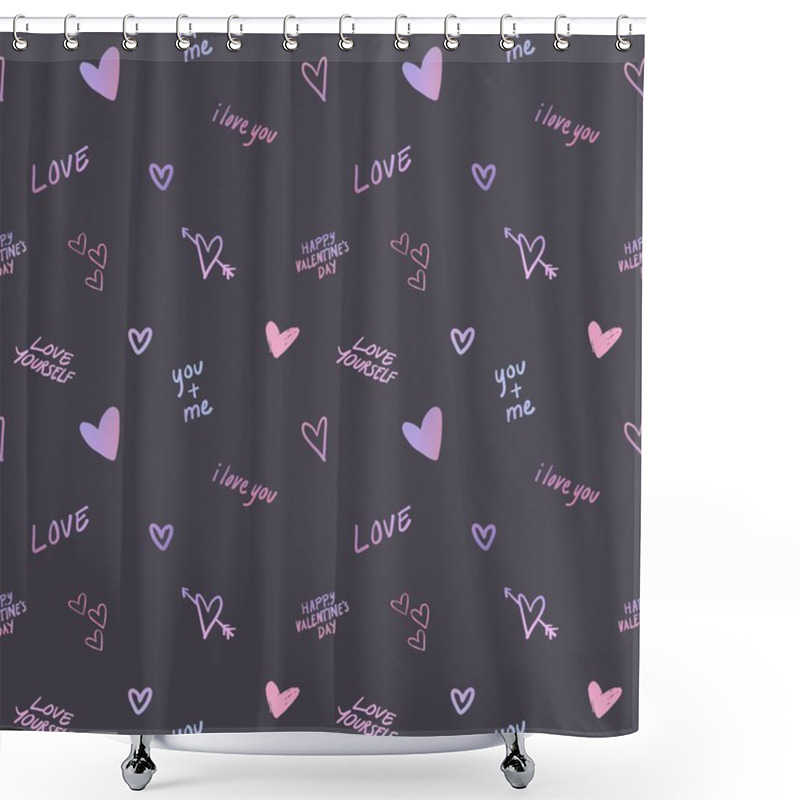 Personality  Happy Holiday Valentine Day Seamless Pattern With Heart And Love Motivation Text Shower Curtains