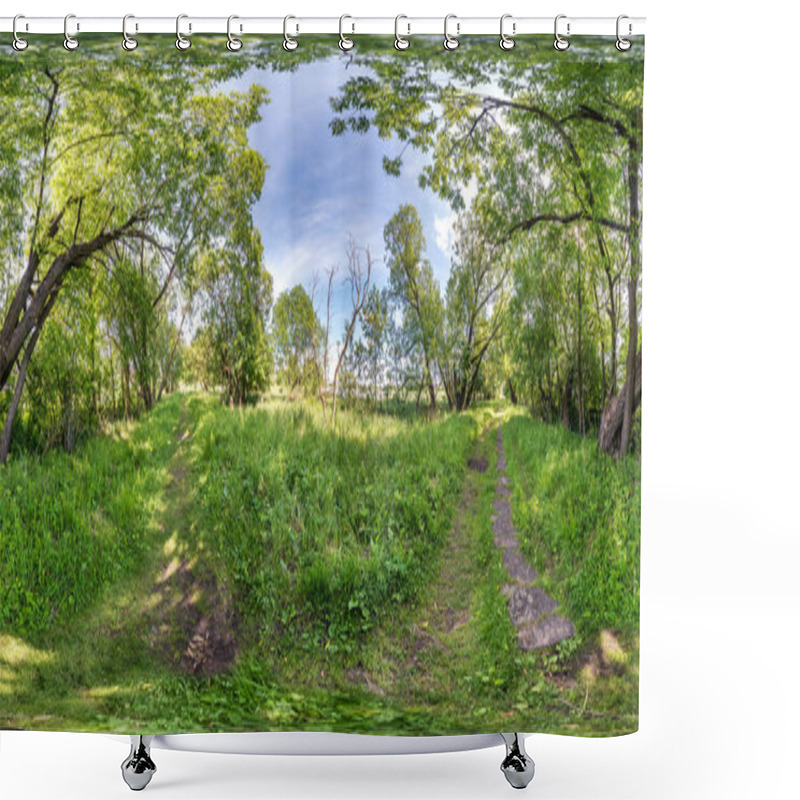 Personality  Full Seamless Spherical Hdri Panorama 360 Degrees Angle View On Cycling And Pedestrian Walking Path Among The Bushes Of Forest In Equirectangular Projection, Ready VR AR Virtual Reality Content Shower Curtains