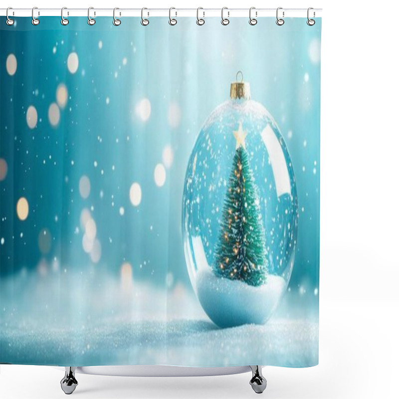 Personality  A Serene Snow Globe Featuring A Miniature Christmas Tree. Shower Curtains