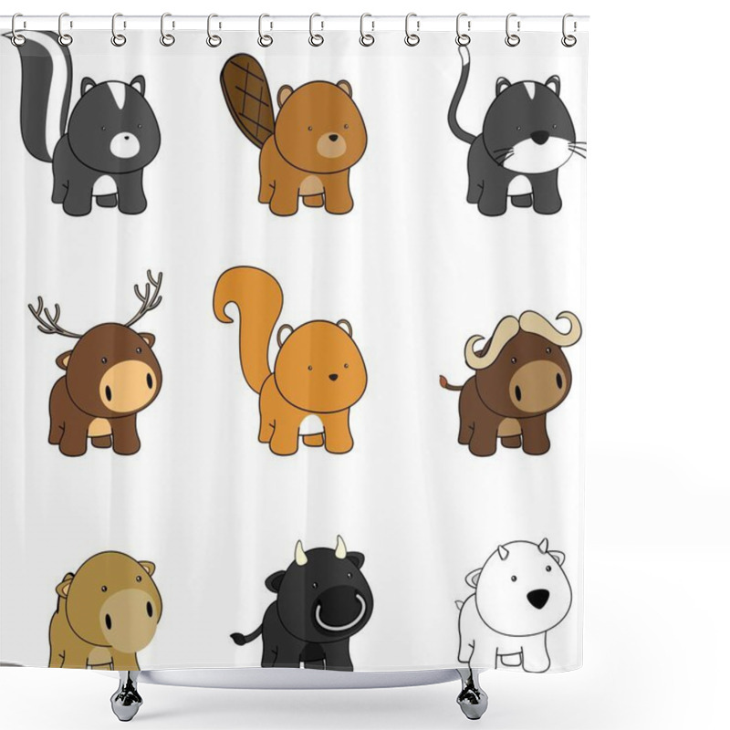 Personality  Sweet Baby Animals Cartoon In Vector Format Shower Curtains