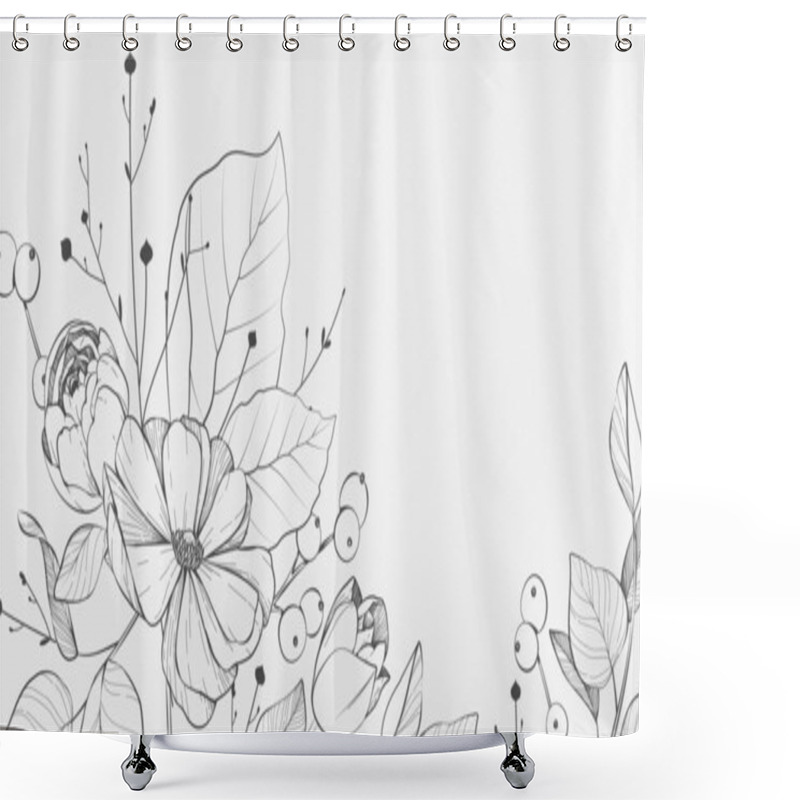 Personality  Floral Bakground With Bouquet Of Various Flowers. Botanical Foliage For Wedding Invitation, Wall Art Or Wallpaper. Vector Illustration. Luxury Inked Art Shower Curtains