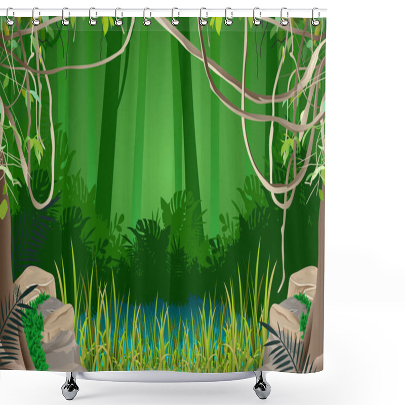 Personality  Pond In The Jungle Shower Curtains