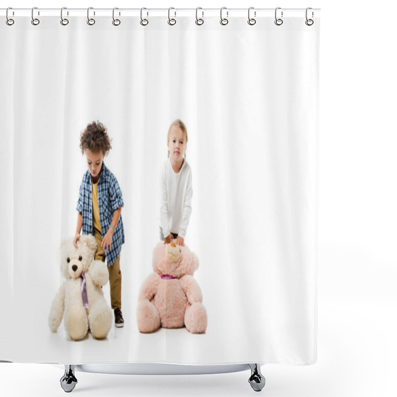 Personality  Multicultural Kids Holding Teddy Bears On White Shower Curtains