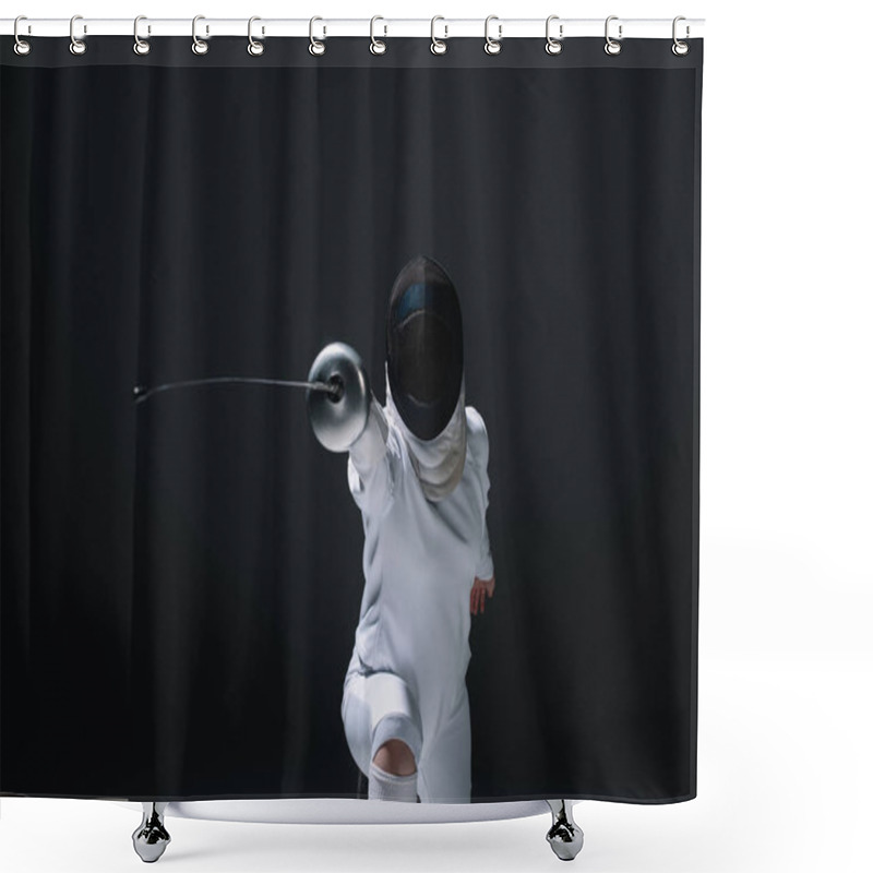 Personality  Fencer Holding Rapier While Training Isolated On Black  Shower Curtains